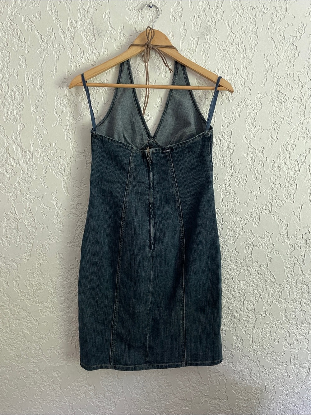 Z.Caravicci RARE Vintage Y2K Denim Halter Leather Tie Dress - Picture 4 of 6